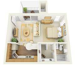 A large foyer, charming balcony, and open floor plan give this one bedroom, one bathroom apartment. Small Apartments With Bedroom Plans Designs