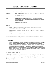 Employment Agreement General Template Sample Form Contract Template Contractor Contract Sign In Sheet Template