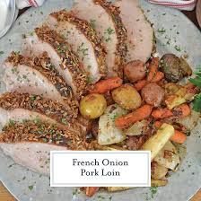 Appetizer recipes using pork loin. French Onion Pork Loin With Roasted Vegetables On A Serving Platter Cream Soup Appetizers Din Pork Roast Recipes Pork Loin Roast Recipes Pork Loin Recipes