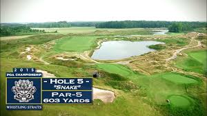 As of 2012, it had a length of 7,790 yards (7,123 m) and a par of 72. Whistling Straits 5th Hole Flyover 2015 Pga Championship Youtube