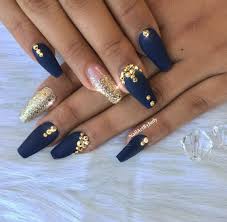 Treasure island we're in love with these glamorous nails, with teal and blue sparkles that shimmer in the light. Royal Blue And Gold Nails Nailpro Gold Nails Gold Acrylic Nails Blue Matte Nails