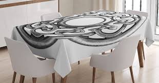 Amazon Com Ambesonne Celtic Tablecloth Royal Style Circular Brooch Design Antique Traditional Scottish Motif Print Dining Room Kitchen Rectangular Table Cover 60 X 84 Grey And White Home Kitchen