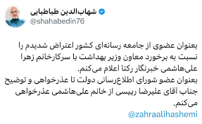 عذرخواهی طباطبایی بابت رفتار زشت معاون وزیر