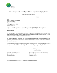 Letter Of Request For Change Of Approved Project Preparation Facility Application Green Climate Fund