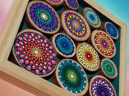 Reserved For Kabaret Mountain Mandala Mosaic Unique Mandala Painting On Wood Slices Art By Kaila Lance Ready To Hang Beautiful Collag Dot Art Painting Dot Mandala Carved Wood Wall Art