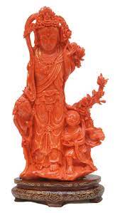 The red coral is a decorative object in littlewood. Heavy Chinese Carved Red Coral Maiden Group Figure A Large And Heavy Solid Red Coral Sculpture Depicting A Maiden With Chil Coral Sculpture Coral Art Sculpture