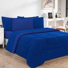 Kit Edredom Malha 3 Peças King Azul