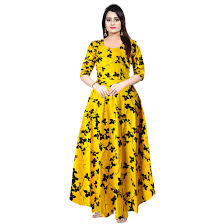Like my facebook page for many more posts link. Buy Frionkandy Women S Empire Rayon Sanganeri Floral Print Ankle Length Maxi Gown Dress Free Size Upto 44 Inch Xxl Yellow At Amazon In