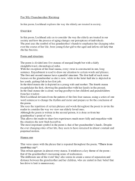 This poem is told from the perspective of a grandchild observing her grandmother as she knits. For My Grandmother Knitting Notes