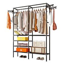 Hanger Closet Organizer Shelves Kit Shelf Garment Rack Clothes Storage Wardrobe Closet In 2020 Free Standing Closet Hanger Storage Clothing Rack