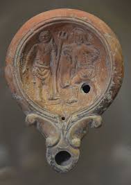 Oil Lamp With Gladiatorial Scene Romisch Germanisches Museum Cologne Oil Lamps Ancient Lamp Old Pottery