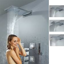 Bathroom Wall Mounted Thermostatic Waterfall Rain Shower Set Six Body Jets Spray Rain Shower System Shower Systems Rain Shower