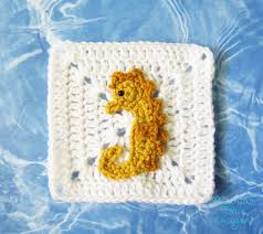 Beach themed crochet blanket patterns. Crochet Seahorse Applique And Granny Square Free Crochet Pattern Ocean Themed Blanket Maria S Blue Crayon