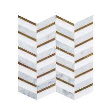 Using unique plaques and tiles. Jeffrey Court Dreamcicle White 11 875 In X 11 875 In Chevron Marble Gold Metal Floor And Wall Mosaic Tile 0 979 Sq Ft Each 97936 The Home Depot