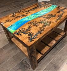 Fractal Burn River Coffee Table Epoxy Wood Table Wood Resin Table Resin Furniture
