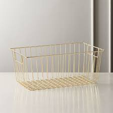 Roscoe Small Rectangle Metal Basket Reviews Cb2 Metal Baskets Gold Basket Decor Sleek Storage