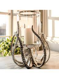 Culinary Concepts Octopus Hurricane Lantern Silver Hurricane Lanterns Octopus Decor Octopus Candle Holder