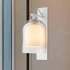 Rh modern's machinist glass cloche sconce 10:a study in positive and negative space, density and openness, strength and fragility, our machinist sconce by jonathan browning is a yin and yang exploration. 1 Bulb Wall Lamp Modern White Sconce Lighting With Dual Cloche Clear And Matte Glass Shade Beautifulhalo Com