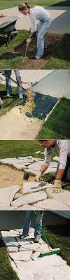How To Install A Stone Walkway Stone Walkway Outdoor Walkway Landscape Fabric