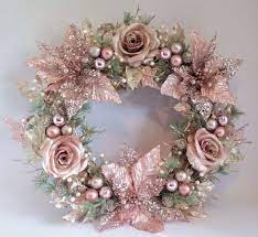 Irish gift ideas for birthdays, christmas, anniversaries, mothers day, fathers day & valentines day. Rose Gold Blush Pink Champagne Christmas Wreath W Roses Poinsettias Pearls Gold Christmas Decorations Rose Gold Christmas Tree Pink Christmas Decorations