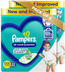 Buy Pampers All round Protection Pants Style Baby Diapers, XXX-Large (XXXL)  Size, 22 Count, Anti Rash Blanket, Lotion with Aloe Vera, 17+ kgs Diapers  (Pack of 2) Online at Low Prices in