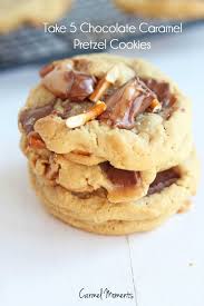 Take 5 Chocolate Caramel Pretzel Cookies Everything Delicious Like The Candy Bar Chocolat Chocolate Caramel Pretzels Pretzel Cookies Caramel Pretzel Cookies