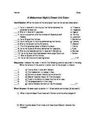 A Midsummer Night S Dream Unit Exam Essay Questions Midsummer Nights Dream Midsummer