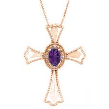 Amethyst is the official birthstone for february. Diamond Oval Amethyst February Birthstone Cross Pendant In Rose Gold Gemologica A Fine Online Jewelry Store