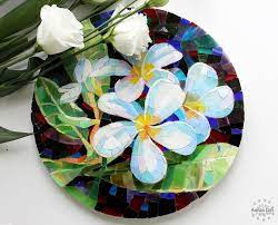 Plumeria Frangipani Round Wall Decor For Kitchen Stained Etsy Mozaika