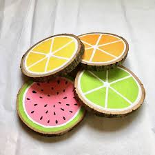 Fruit Wood Slice Coasters Hand Painted Fruit Wood Slice Coasters By Chicory Lane Co Chicorylaneandco Etsy Wood Coasters Diy Wood Slice Crafts Wood Slices