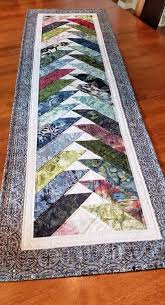 Quilted Table Runner Scrappy Batik Braid With Flying Geese In Blues Greens Aquas Creams And A Touch Of Pink 15 X 52 Quiltsy Handmade Quilted Table Runners Patterns Table Runner Pattern