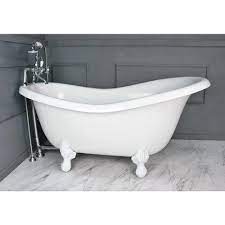 Get 5% in rewards with club o! American Bath Factory 60 In Acrastone Acrylic Slipper Clawfoot Non Whirlpool Bathtub With Large Ball In Claw Feet In White Faucet In Chrome Ba Slc60 900a Wh The Home Depot