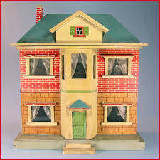 German Two Story Wooden Dollhouse With Hand Painted Interior Furnishings Early 1900s Small 1 Scale Maison De Poupee Maison Poupees Anciennes