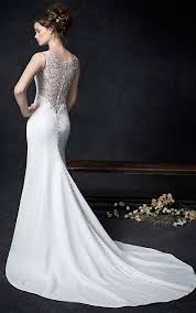 Kenneth Winston Couture 1761 Modest Crepe Fitted Gown Beaded Embroidery Pattern Back Wedding Dress Styles Kenneth Winston Wedding Dresses Wedding Dresses