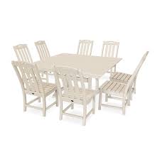 Gather family and friends around the table for a relaxing meal outdoors. Yacht Club 9 Piece Farmhouse Trestle Side Chair Dining Set Txs463 1