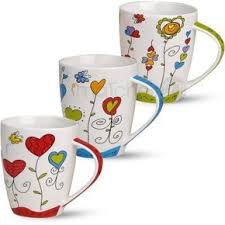 Tassen Becher Kaffeebecher Herzen Blumen Bunt Porzellan 3er Set 10 Cm 300ml Bemalte Kaffeetassen Porzellan Kaffeebecher