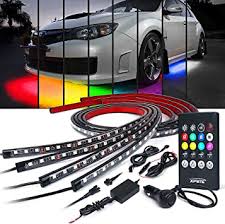 Amazon Com Xprite Car Underglow Neon Accent Strip Lights Kit 8 Color Sound Active Function And Wireless Remote Control 4 Pcs Led Underbody System Light Strips W 6ft Extension Wire Cable Tie