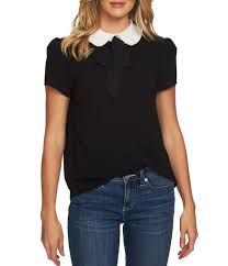 So peter pan collars are a pretty big trend right now, and i really love them. Cece Short Sleeve Ruffle Trimmed Peter Pan Collar Tie Neck Detail Blouse Dillard S