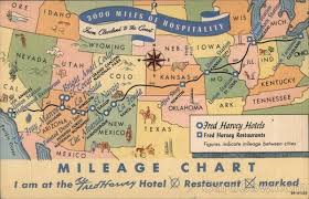 3000 Miles Of Hospitality Mileage Chart For Fred Harvey Hotels Restaurants
