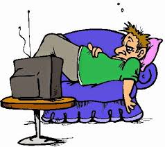 Exhausted Man Watching TV - Cartoon Illustration of Screen Fatigue ...