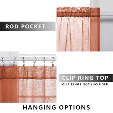 Burnt Orange Red Short Faux Linen Curtains Tiers 36 Inch Length For Kitchen Bathroom Set Of 2 Rod Pocket Half Window Light Filtering Semi Transparent Valances Voile Sheer Drape 30x36 Long Terracotta