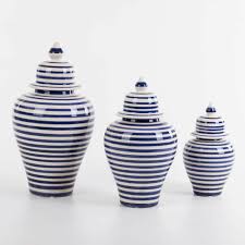 Euro Flora Lacivert Beyaz Cizgili Kapakli Seramik Vazo 3 Lu Set Seramik Vazo Herdekora Com