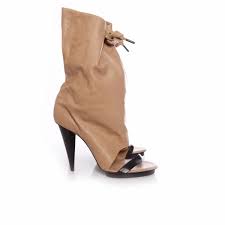 Heel height type:low heel (<3cm). Balenciaga Camel Colored Leather Peep Toe Boots Unique Designer Pieces