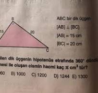 A 27 16 15 B 20 ABC bir dik üçgen [AB] L [BC] |AB| = 15 cm ...