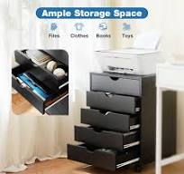 OLIXIS Armario de madera con 5 cajones para organización rodante, cómoda de  almacenamiento con ruedas para oficina en casa, color negro