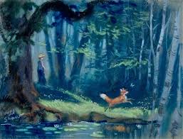 Pastel concept drawings by Mel Shaw for Disney's THE FOX AND THE HOUND  (1981).