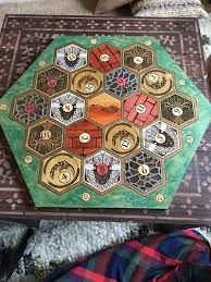 A Custom Settlers Of Catan Game Board Layout Will Be Similar To The Commissioned Board Photographed The Product Includ Catan Board Catan Homemade Board Games