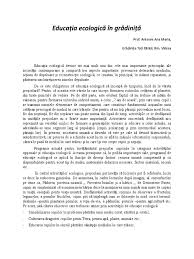 B.domeniul si tipul de educatie :educatie ecologica. 1 Educatia Ecologica In Gradinita
