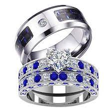 Iou 3pc Two Rings His Hers Wedding Ring Sets Couples Rings Women S W Unique Diamond Engagement Rings Engagement Rings Bridal Sets Stainless Steel Wedding Bands