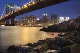 Night View Towards Manhattan From Brooklyn With The Manhattan Bridge Spanning The East River By Mint Images Night View Towards Manhattan From Brooklyn With In 2020
